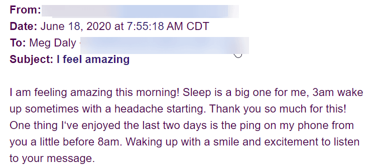 Testimonial: I am feeling amazing this morning